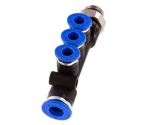 4mm x 6mm x G1/8'' 3-way Manifold Push-in Fitting with Male Threads Brass/PA 66 NBR Rotatable