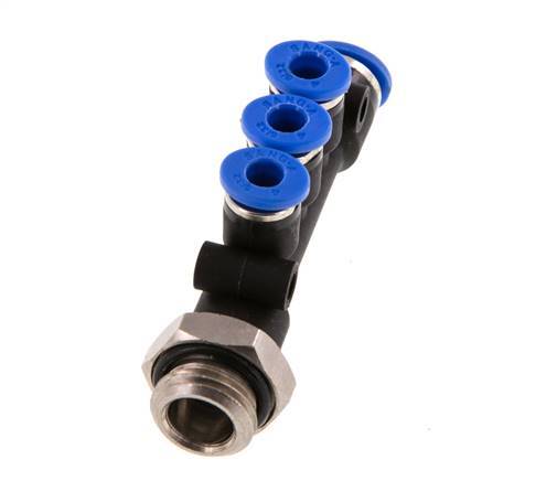 4mm x 6mm x G1/4'' 3-way Manifold Push-in Fitting with Male Threads Brass/PA 66 NBR Rotatable