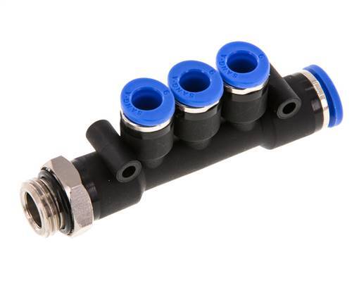 6mm x 8mm x G1/4'' 3-way Manifold Push-in Fitting with Male Threads Brass/PA 66 NBR Rotatable