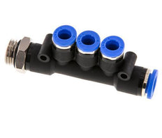 6mm x 8mm x G1/4'' 3-way Manifold Push-in Fitting with Male Threads Brass/PA 66 NBR Rotatable