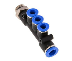 6mm x 8mm x G1/4'' 3-way Manifold Push-in Fitting with Male Threads Brass/PA 66 NBR Rotatable