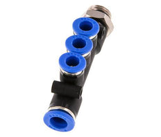 6mm x 8mm x G1/4'' 3-way Manifold Push-in Fitting with Male Threads Brass/PA 66 NBR Rotatable
