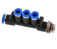 6mm x 8mm x G1/4'' 3-way Manifold Push-in Fitting with Male Threads Brass/PA 66 NBR Rotatable