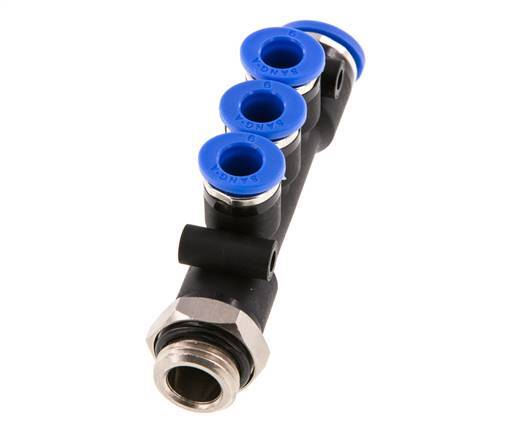 6mm x 8mm x G1/4'' 3-way Manifold Push-in Fitting with Male Threads Brass/PA 66 NBR Rotatable