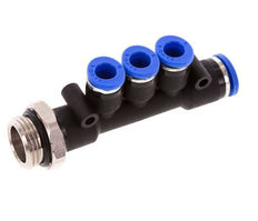 6mm x 8mm x G3/8'' 3-way Manifold Push-in Fitting with Male Threads Brass/PA 66 NBR Rotatable