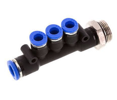 6mm x 8mm x G3/8'' 3-way Manifold Push-in Fitting with Male Threads Brass/PA 66 NBR Rotatable