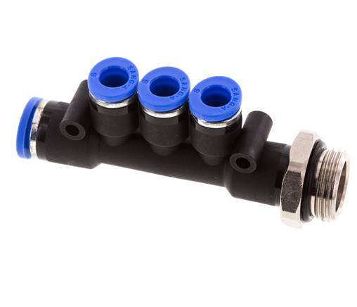 6mm x 8mm x G3/8'' 3-way Manifold Push-in Fitting with Male Threads Brass/PA 66 NBR Rotatable