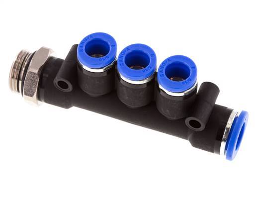 8mm x 10mm x G3/8'' 3-way Manifold Push-in Fitting with Male Threads Brass/PA 66 NBR Rotatable