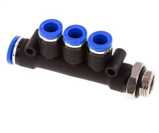8mm x 10mm x G3/8'' 3-way Manifold Push-in Fitting with Male Threads Brass/PA 66 NBR Rotatable