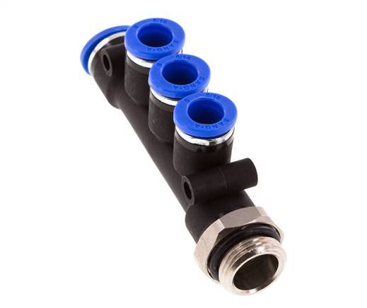 8mm x 10mm x G3/8'' 3-way Manifold Push-in Fitting with Male Threads Brass/PA 66 NBR Rotatable