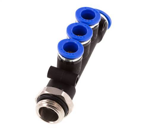 8mm x 10mm x G3/8'' 3-way Manifold Push-in Fitting with Male Threads Brass/PA 66 NBR Rotatable