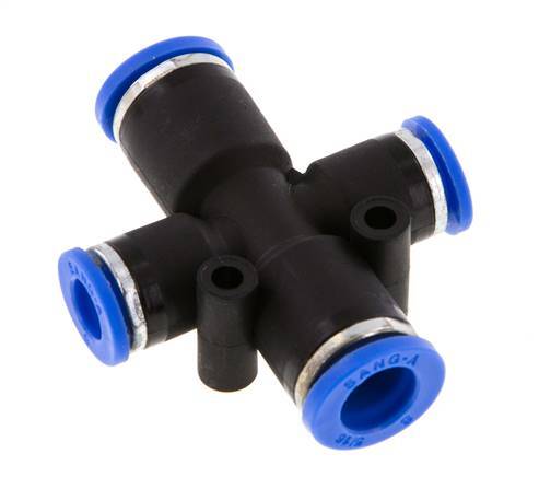 6mm x 8mm Cross Push-in Fitting PA 66 NBR 2 Outlets