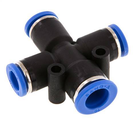 8mm x 10mm Cross Push-in Fitting PA 66 NBR 3 Outlets