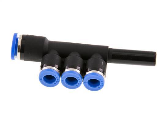 6mm x 8mm x 8mm 3-way Manifold Push-in Fitting with Plug-in Brass/PA 66 NBR