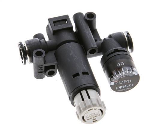 Pneumatic Pressure Regulator 6mm with Pressure Gauge