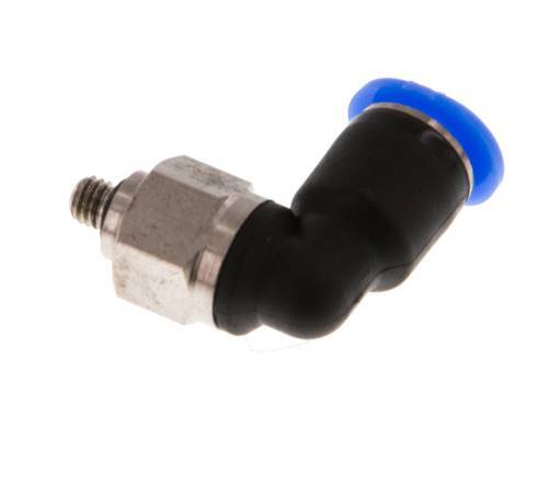 4mm x M 3 90deg Elbow Push-in Fitting with Male Threads Steel/PBT NBR Short Sleeve Rotatable Compact Design [2 Pieces]