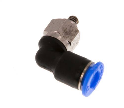 4mm x M 3 90deg Elbow Push-in Fitting with Male Threads Steel/PBT NBR Short Sleeve Rotatable Compact Design [2 Pieces]