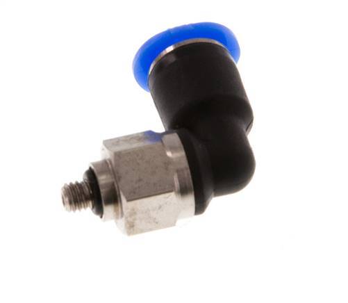 4mm x M 3 90deg Elbow Push-in Fitting with Male Threads Steel/PBT NBR Short Sleeve Rotatable Compact Design [2 Pieces]
