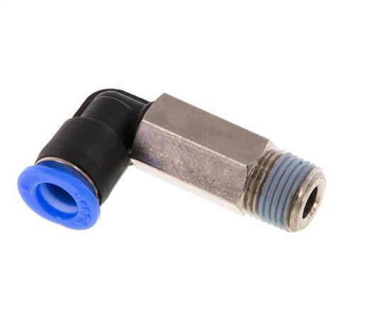 6mm x R1/8'' 90deg Elbow Push-in Fitting with Male Threads Brass/PBT NBR Long Sleeve Rotatable Compact Design [2 Pieces]