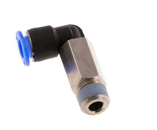 6mm x R1/8'' 90deg Elbow Push-in Fitting with Male Threads Brass/PBT NBR Long Sleeve Rotatable Compact Design [2 Pieces]