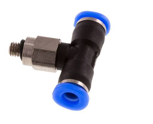 3mm x M 3 Inline Tee Push-in Fitting with Male Threads Steel/PBT NBR Rotatable Compact Design [2 Pieces]