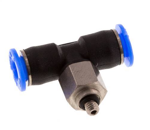 4mm x M 3 Inline Tee Push-in Fitting with Male Threads Steel/PBT NBR Rotatable Compact Design [2 Pieces]