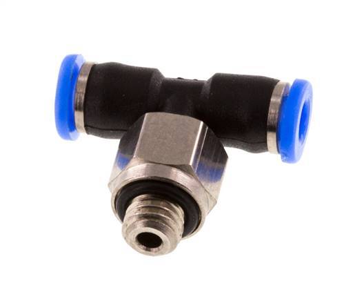 3mm x M 5 Inline Tee Push-in Fitting with Male Threads Brass/PBT NBR Rotatable Compact Design [2 Pieces]