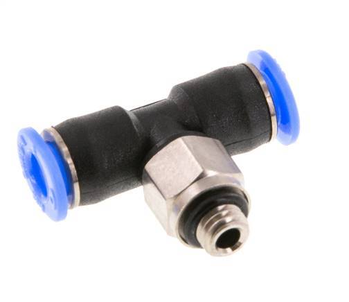 4mm x M 5 Inline Tee Push-in Fitting with Male Threads Brass/PBT NBR Rotatable Compact Design [2 Pieces]
