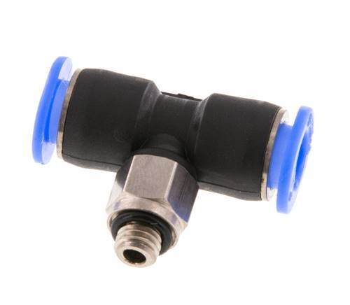 6mm x M 5 Inline Tee Push-in Fitting with Male Threads Brass/PBT NBR Rotatable Compact Design [2 Pieces]