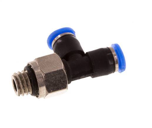 3mm x M 6 Right Angle Tee Push-in Fitting with Male Threads Brass/PBT NBR Rotatable Compact Design [2 Pieces]