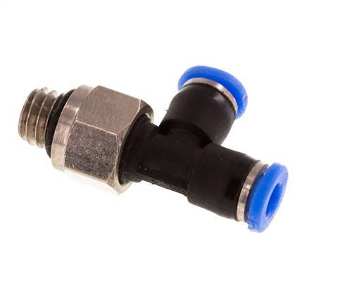 3mm x M 6 Right Angle Tee Push-in Fitting with Male Threads Brass/PBT NBR Rotatable Compact Design [2 Pieces]
