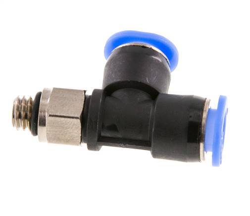 6mm x M 6 Right Angle Tee Push-in Fitting with Male Threads Brass/PBT NBR Rotatable Compact Design [2 Pieces]
