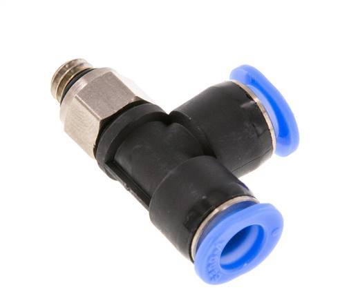 6mm x M 6 Right Angle Tee Push-in Fitting with Male Threads Brass/PBT NBR Rotatable Compact Design [2 Pieces]