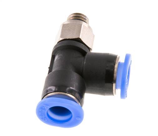 6mm x M 6 Right Angle Tee Push-in Fitting with Male Threads Brass/PBT NBR Rotatable Compact Design [2 Pieces]