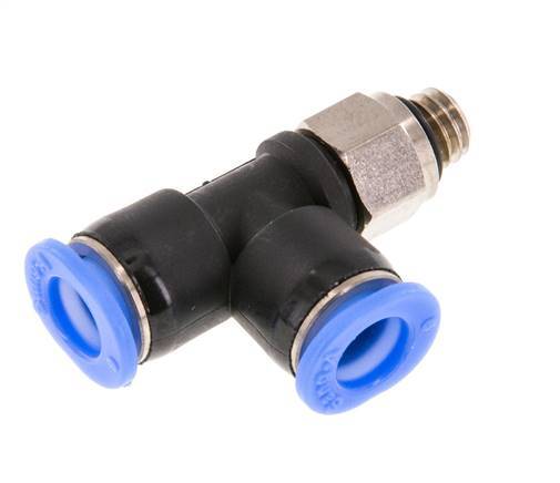 6mm x M 6 Right Angle Tee Push-in Fitting with Male Threads Brass/PBT NBR Rotatable Compact Design [2 Pieces]
