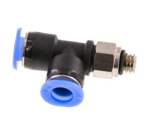 6mm x M 6 Right Angle Tee Push-in Fitting with Male Threads Brass/PBT NBR Rotatable Compact Design [2 Pieces]
