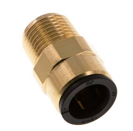 15mm x R1/2'' Push-in Fitting with Male Threads Brass/POM NBR