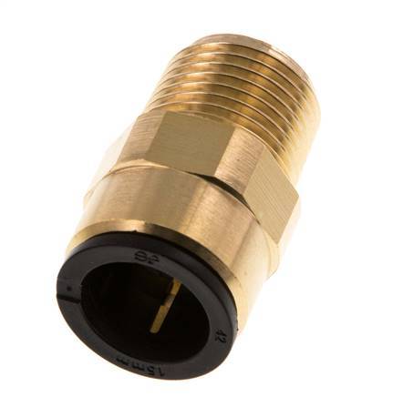 15mm x R1/2'' Push-in Fitting with Male Threads Brass/POM NBR