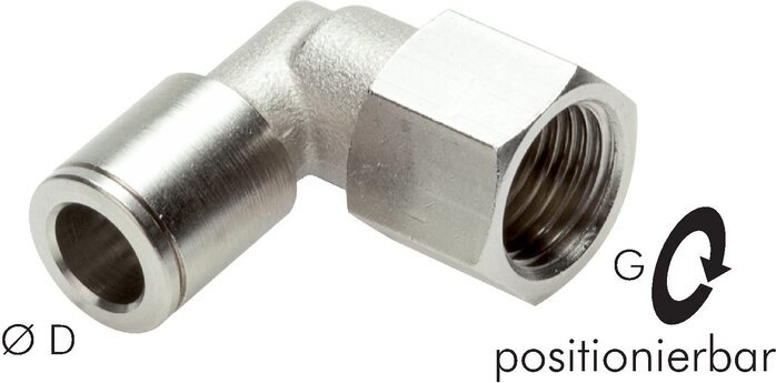 10mm x G1/4'' 90deg Elbow Push-in Fitting with Female Threads Brass NBR Rotatable