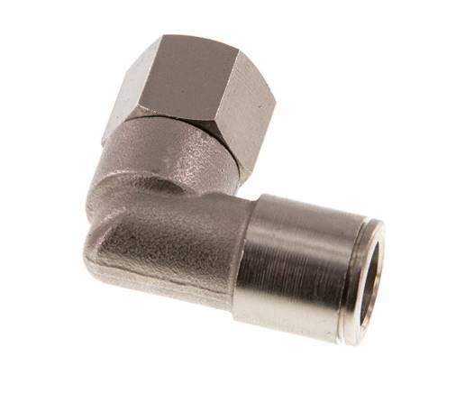 10mm x G1/4'' 90deg Elbow Push-in Fitting with Female Threads Brass NBR Rotatable