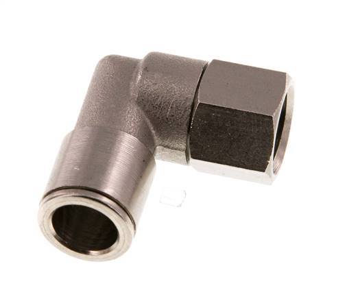 10mm x G1/4'' 90deg Elbow Push-in Fitting with Female Threads Brass NBR Rotatable