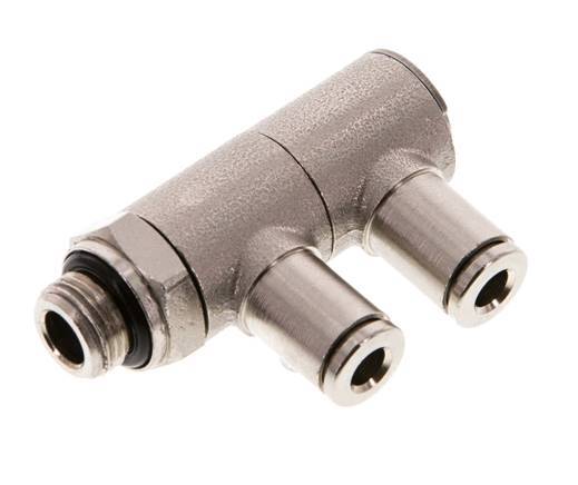 4mm x G1/8'' 2-way Manifold Push-in Fitting with Male Threads Brass NBR Rotatable