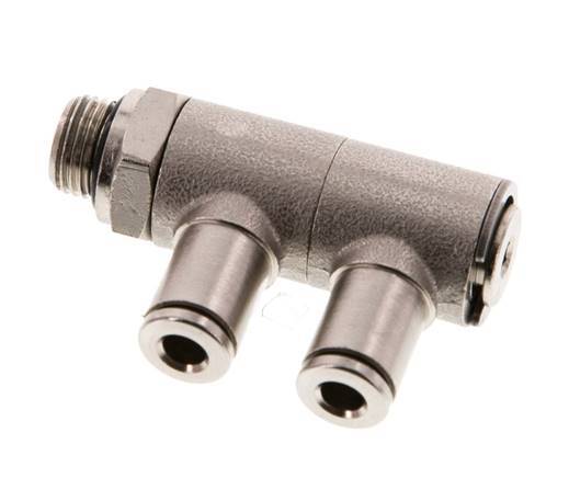 4mm x G1/8'' 2-way Manifold Push-in Fitting with Male Threads Brass NBR Rotatable