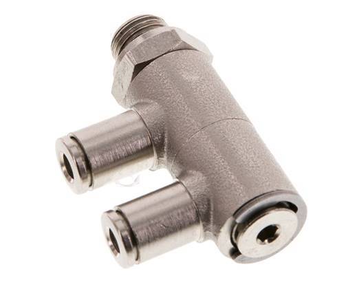 4mm x G1/8'' 2-way Manifold Push-in Fitting with Male Threads Brass NBR Rotatable