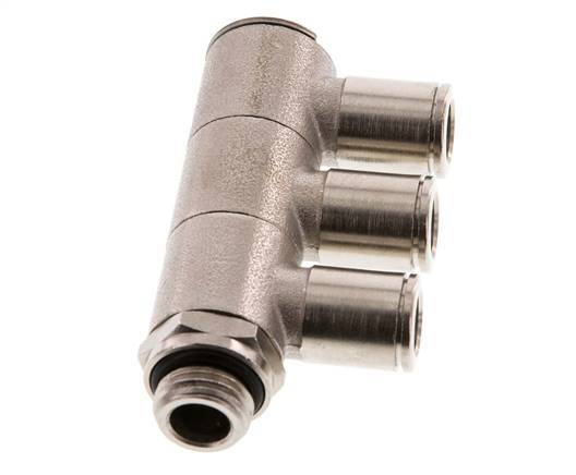 8mm x G1/4'' 3-way Manifold Push-in Fitting with Male Threads Brass NBR Rotatable