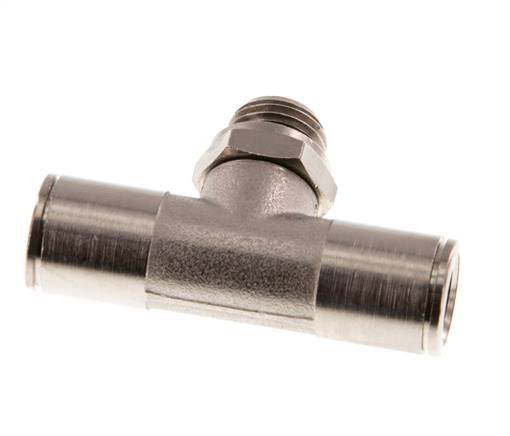 10mm x G1/4'' Inline Tee Push-in Fitting with Male Threads Brass NBR Rotatable