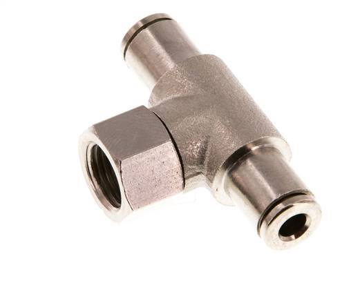 4mm x G1/8'' Inline Tee Push-in Fitting with Female Threads Brass NBR Rotatable