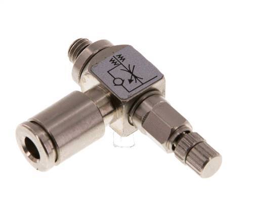 Flow Control Valve Meter-Out Elbow 4 mm - M5 Brass Knurled Screw