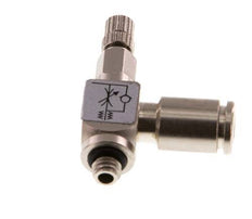 Flow Control Valve Meter-Out Elbow 4 mm - M5 Brass Knurled Screw