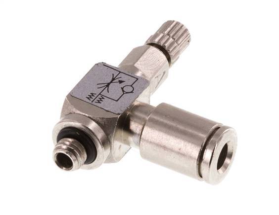 Flow Control Valve Meter-In Elbow 4 mm - M5 Brass Knurled Screw